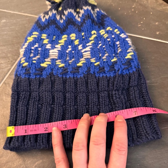 Kids Winter Beanie Hat Pom Pom Blue Yellow Zig Zag Knit "Made for Play" Target - Picture 7 of 7